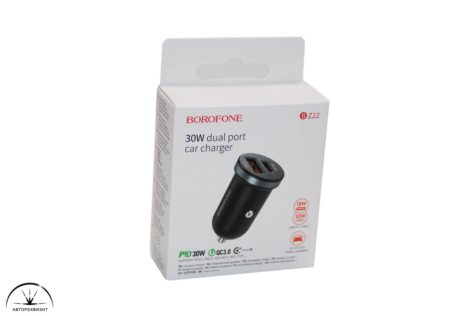 Зарядное устройство в прикуриватель BOROFONE BZ22 1USB3.0 + 1PD Type-C Quick Charge, чёрный
