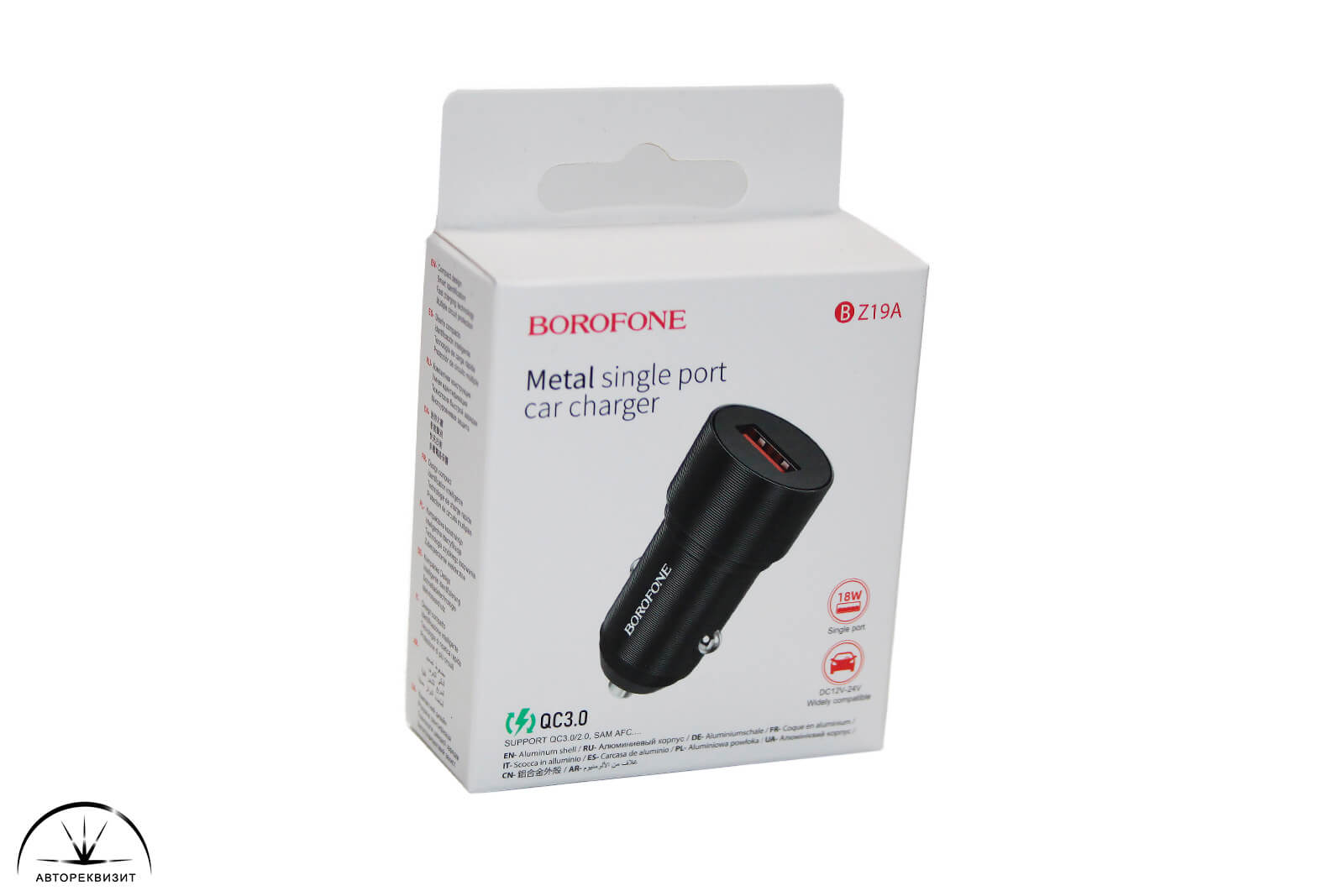 Зарядное устройство в прикуриватель BOROFONE BZ19A 1USB3.0 Quick Charge, чёрный