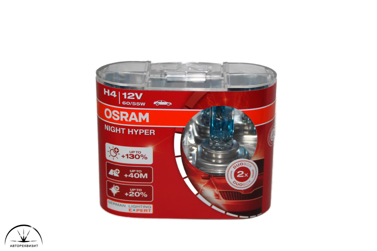 Автолампа OSRAM 12V 60/55W H4 Night Hyper +130%, евробокс 2шт.
