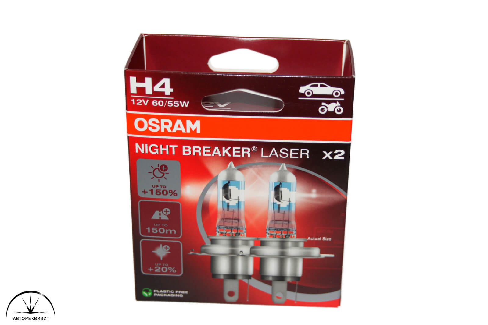 Автолампа OSRAM 12V 60/55W H4 Night Breaker Laser +150%, евробокс 2шт